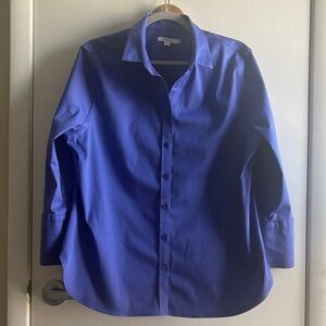 Chicos No Iron Button Up Cotton Flip Cuff Office Style Shirt Royal Blue SZ 2.5